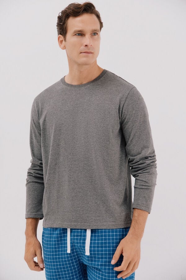 Cortefiel Jersey-knit and cloth pyjama set Dark grey