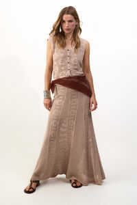 Slowlove Falda midi satinada con encaje