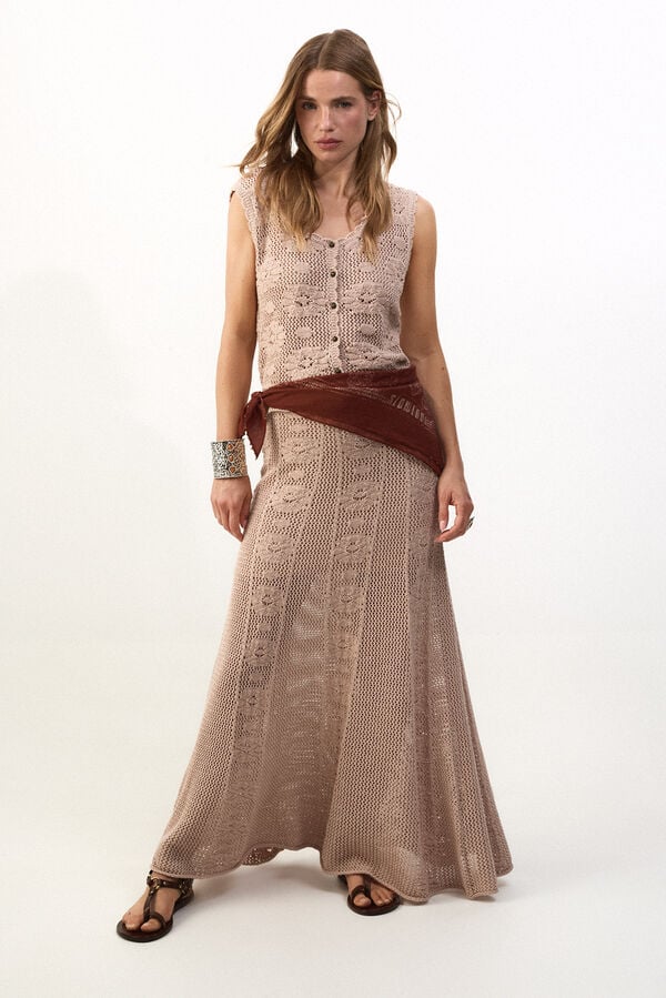 Slowlove Falda midi satinada con encaje Castanho