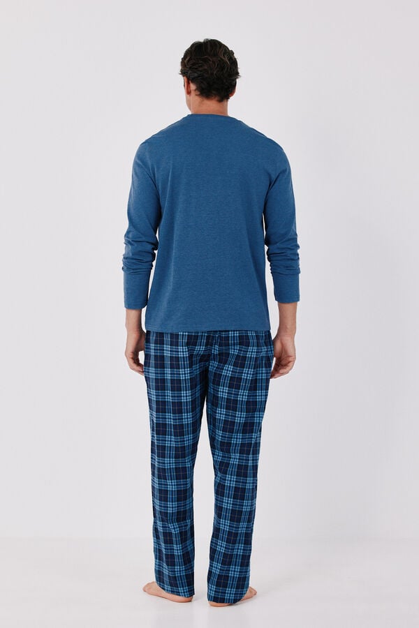 Cortefiel Jersey-knit and fabric pyjamas set Blue