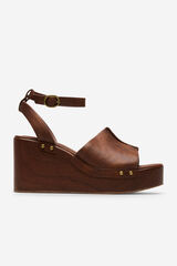 Cortefiel Wedge sandal with a wood effect Brown