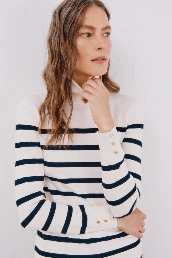 Cortefiel Suéter listrado de gola alta Azul