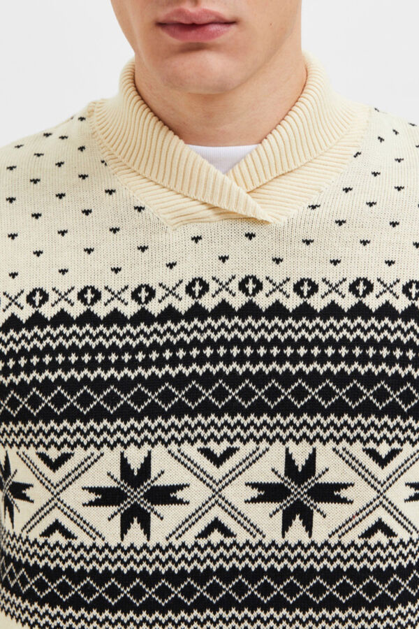 Cortefiel Knitted pullover with crossover collar  White