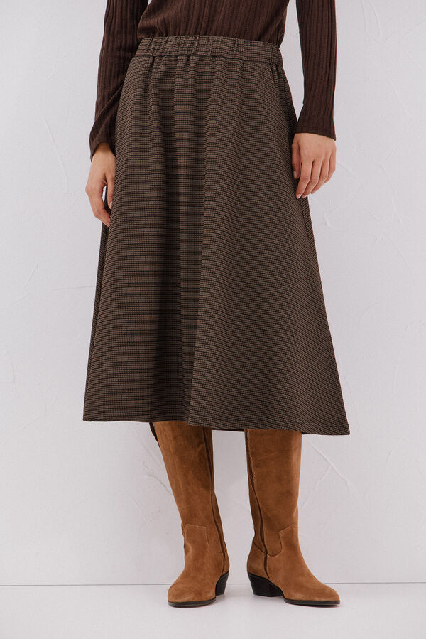 Cortefiel Flared jersey-knit skirt Printed beige