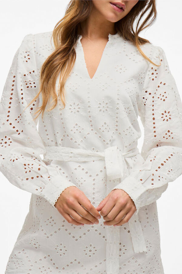Vila Vestido curto de renda inglesa Branco