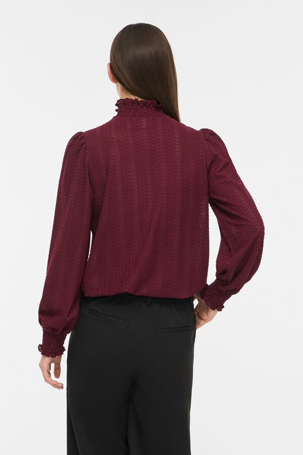 Vila High neck textured blouse Maroon