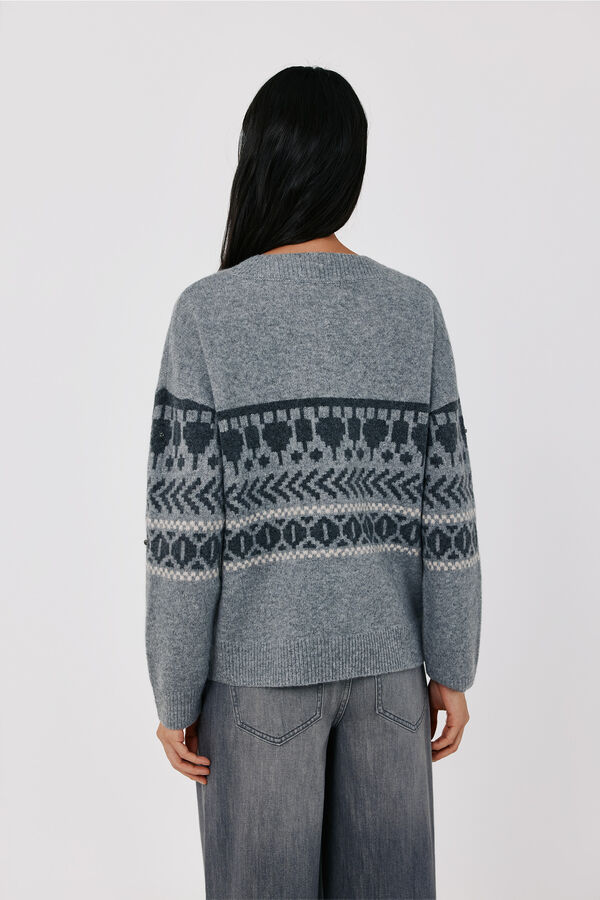 Cortefiel Jacquard gemstones jumper Grey