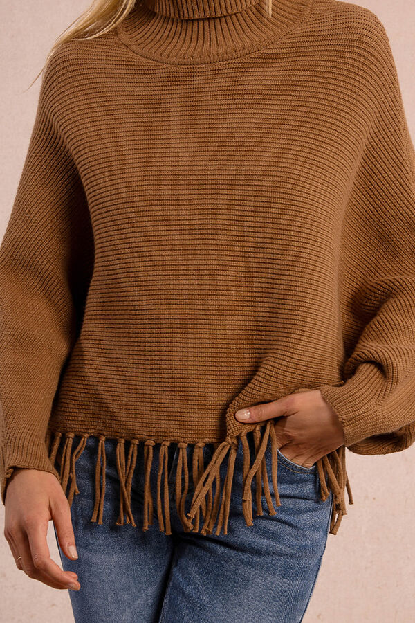 Molly Bracken Camisola de manga comprida com detalhe de franjas Tostado