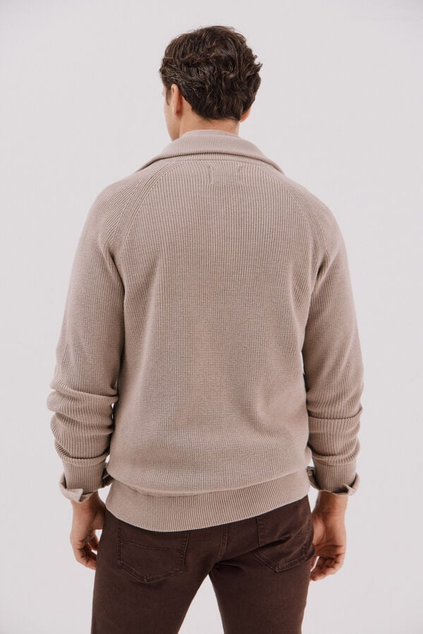 Cortefiel Cotton knit jersey-knit with zip fastening fastening Beige
