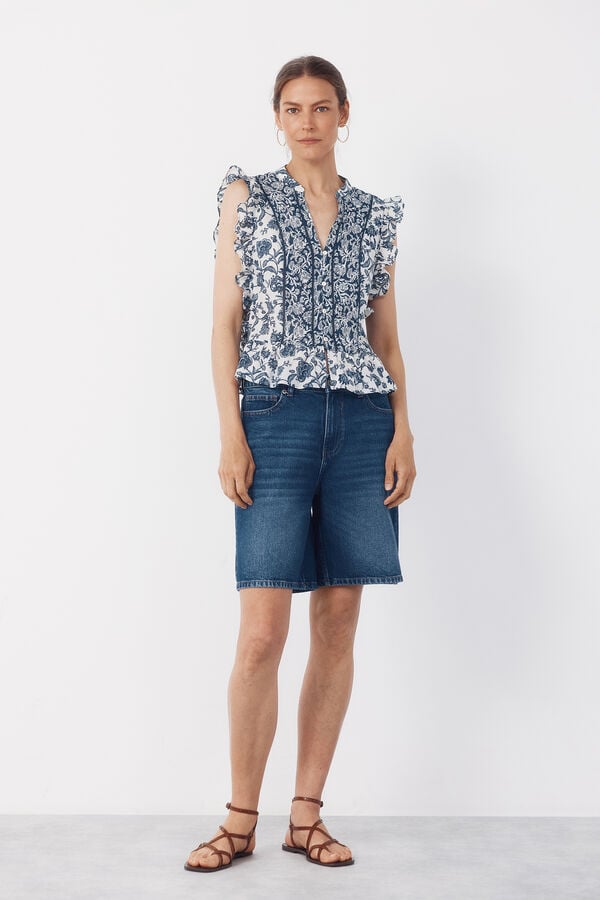 Cortefiel ruffle blouse Printed blue