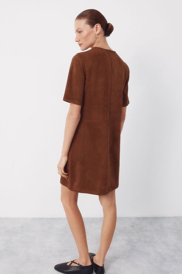 Cortefiel Short suede dress Beige