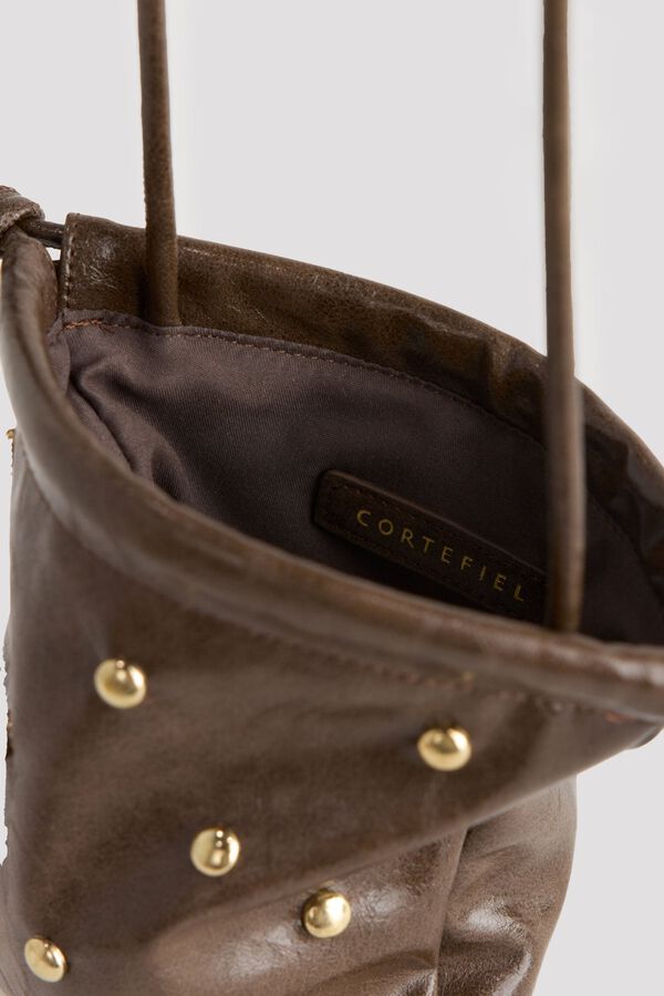 Cortefiel Studded pouch phone holder Dark brown