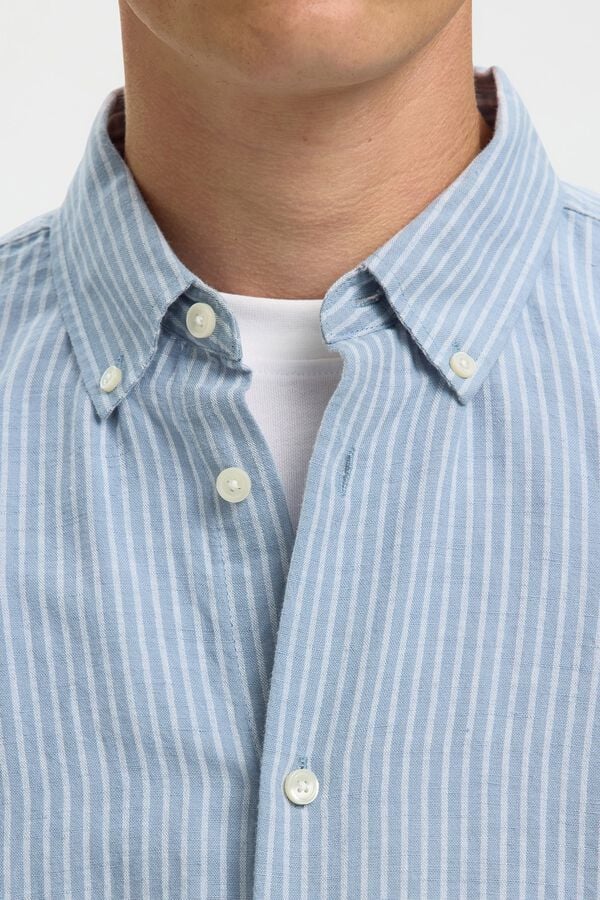 Selected Camisa em mistura de linho Azul