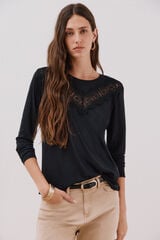 Cortefiel Floral lace detail t-shirt Black