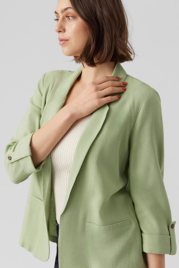 Cortefiel Linen open-front blazer Green