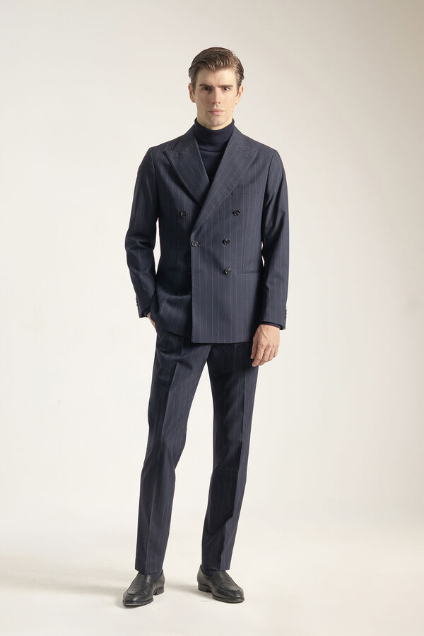 PuroEGO Fato cruzado risca diplomática marinho Azul