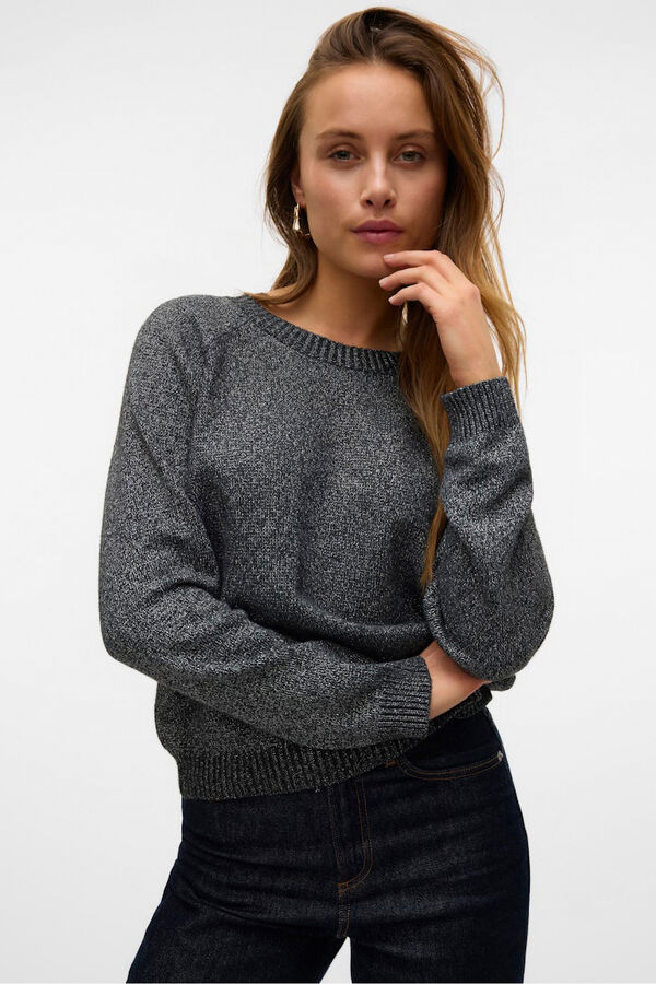 Vero Moda Camisola feminino de malha com lurex Cinzento