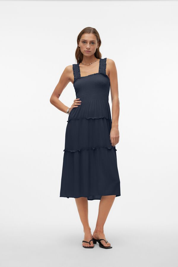 Vero Moda Vestido com el&aacute;stico corte midi Azul