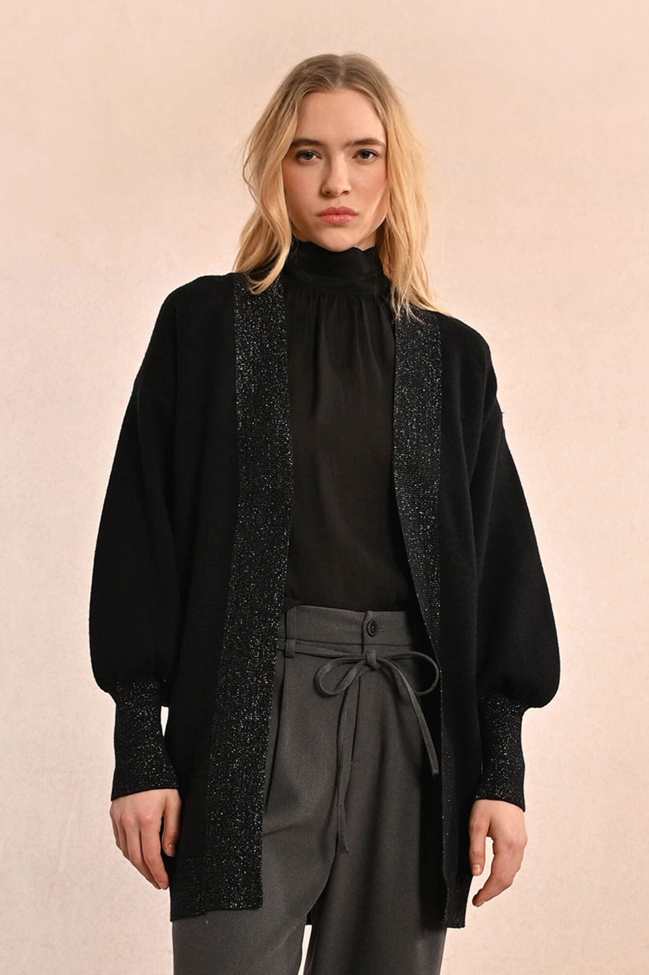 Women s cardigan with long sleeve and shiny details Cardigans Cortefiel