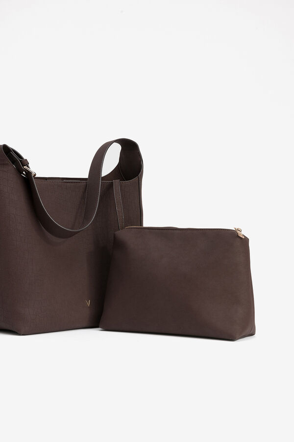 Vilanova Mala de ombro com efeito crocodilo Castanho