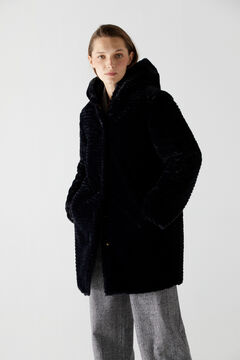 Cortefiel Long reversible faux fur coat Black