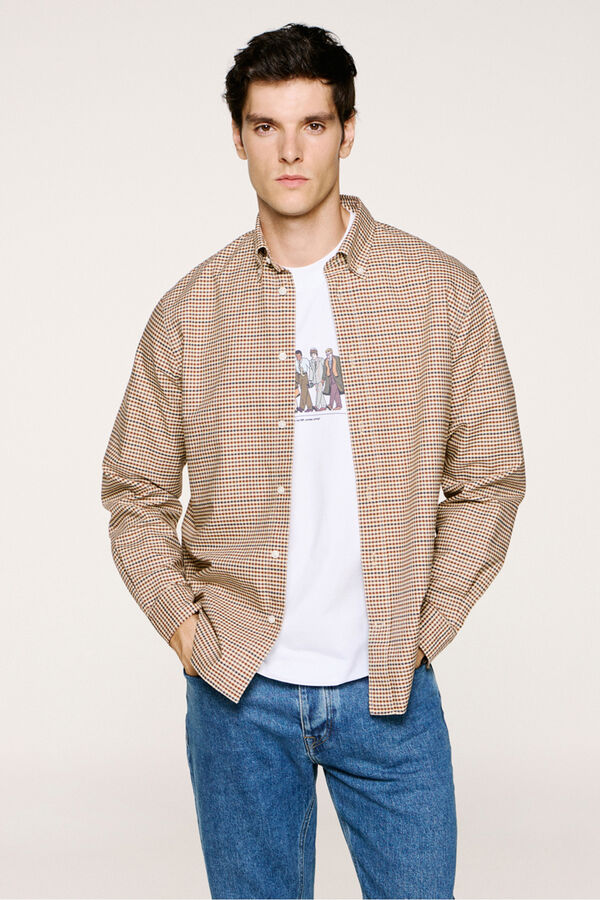 Selected Camisa xadrez 100% algodão Tostado