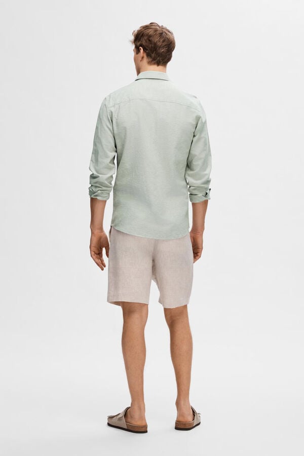 Cortefiel Long sleeve shirt made with linen and recycled cotton. Green