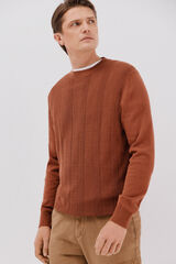 Cortefiel Fine braided cotton crew crew neck sweater Camel