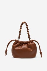 Cortefiel Gathered bag with wooden bead handle Brown