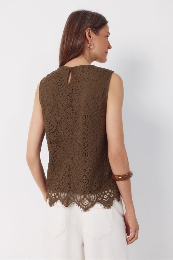 Cortefiel Top guipur Kaki