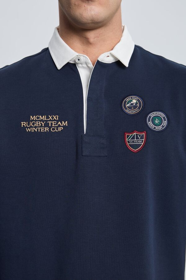 Valecuatro Polo de rugby 3 escudos Azul