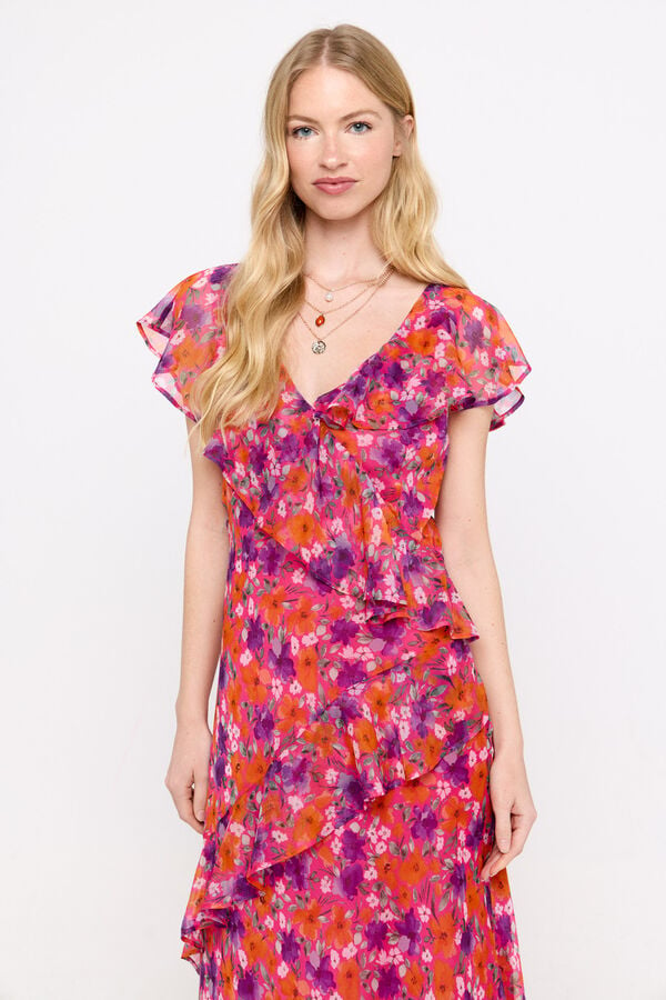 Cortefiel Printed ruffle dress Multicolour