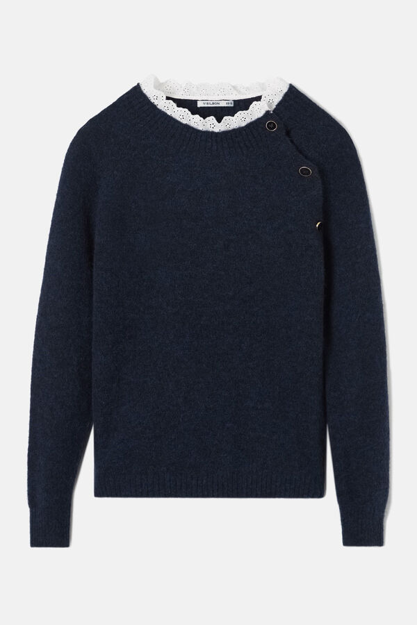 Silbon Jersey punto cuello popel&iacute;n Azul marino