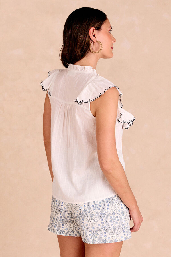 Blusa volantes ribete blanco Blusas de mujer Cortefiel - Main Image