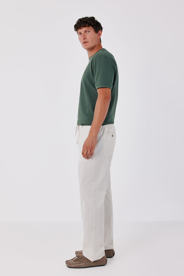 Cortefiel Piqu&eacute; fabric basic T-shirt Kaki