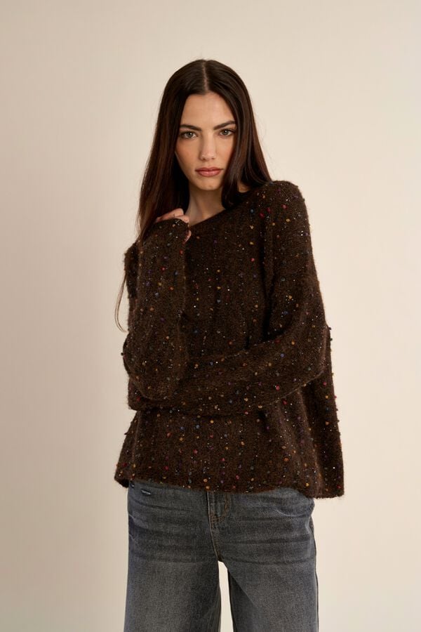 Molly Bracken Camisola de manga comprida com detalhe de bolinhas Castanho