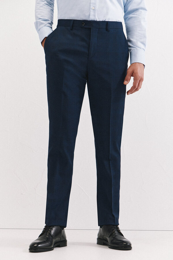 Cortefiel Slim fit blue checked trousers Blue
