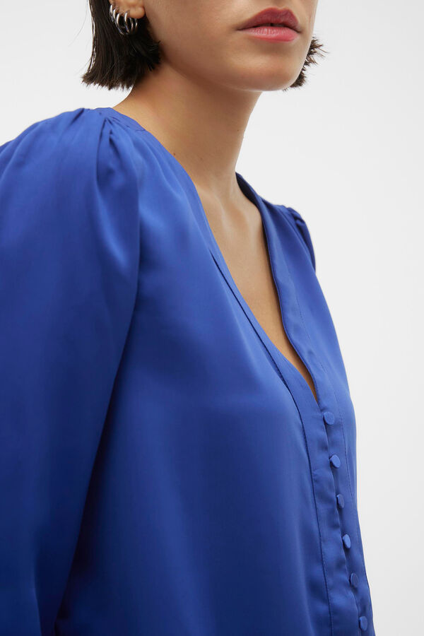 Cortefiel Long-sleeved V-neck top Blue