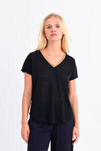 Cortefiel Women's short-sleeved T-shirt with detail on the neckline Navy