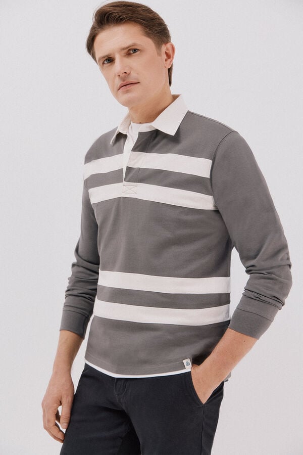 Cortefiel Striped rugby polo shirt Grey