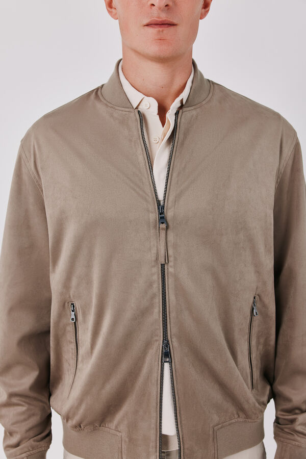 Cortefiel Faux suede bomber jacket Beige