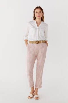 Cortefiel Belted linen trousers Printed red