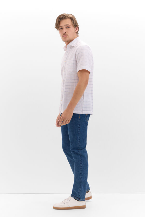 Cortefiel Plain slim-fit easy-iron dress shirt Blue