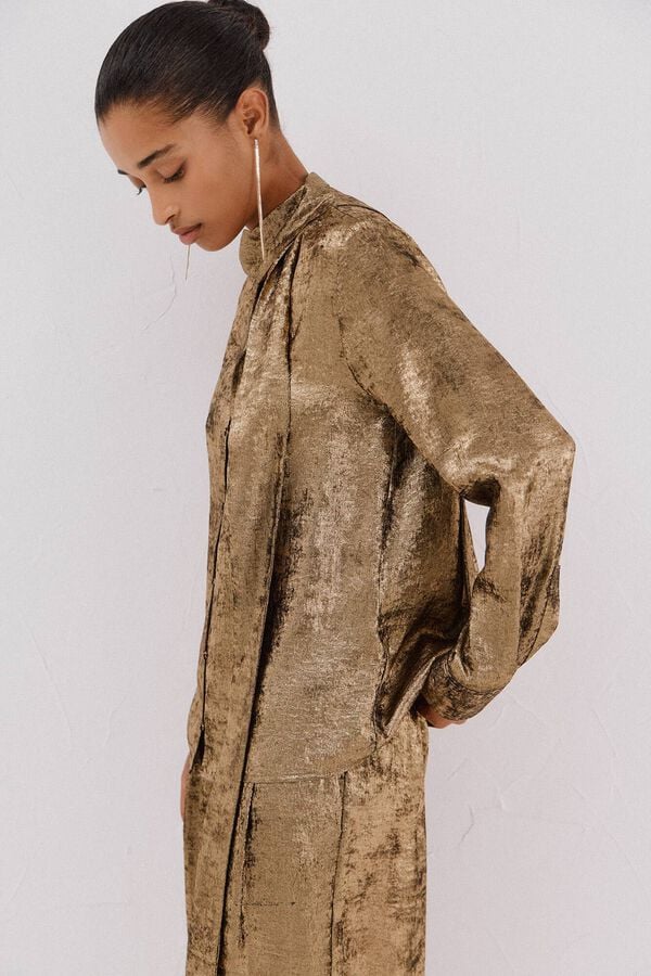Cortefiel Gold effect bow or tie blouse Gold