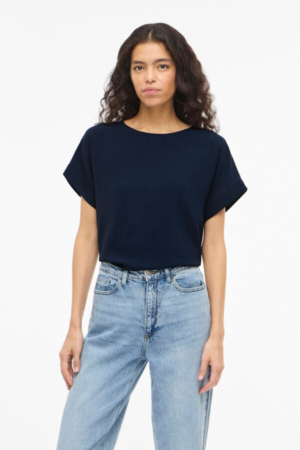 Vila Top de manga curta com gola redonda Azul