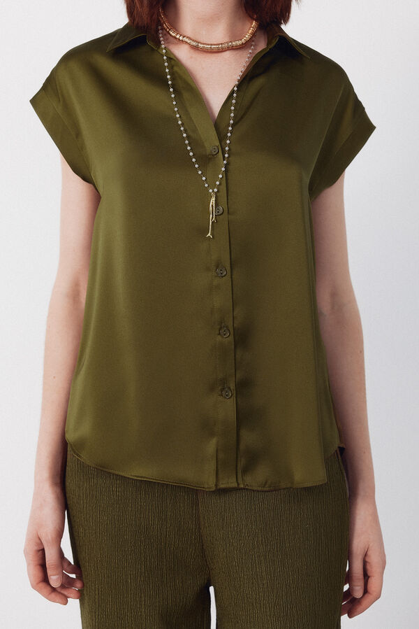 Cortefiel Camisa acetinada Verde