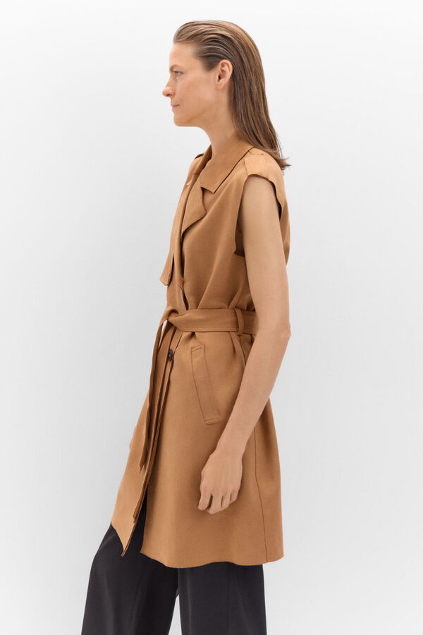 Cortefiel Long faux suede gilet Camel