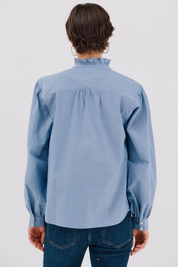 Cortefiel Blusa rayas cuello volantes Estampado azul