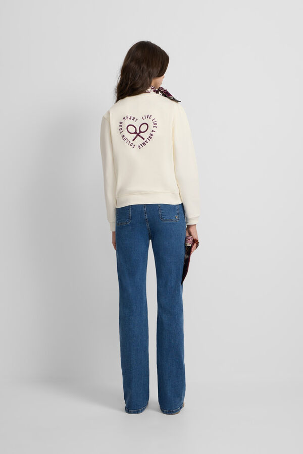 Silbon Sweatshirt feminino com estampa xadrez Ecru