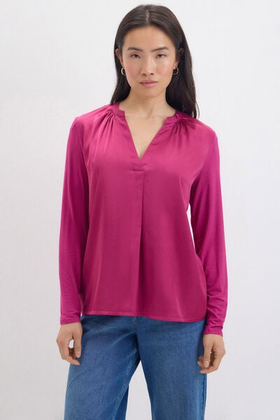 Cortefiel Top fluido con cuello mao Morado